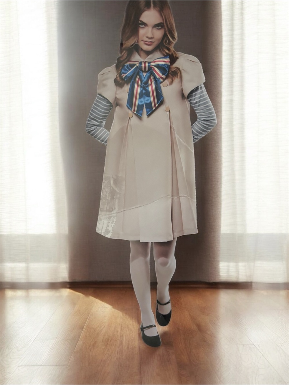 Rubies Megan M3GAN Official Costume Cosplay Dress w/ Striped Bow Women’s S (4-6)